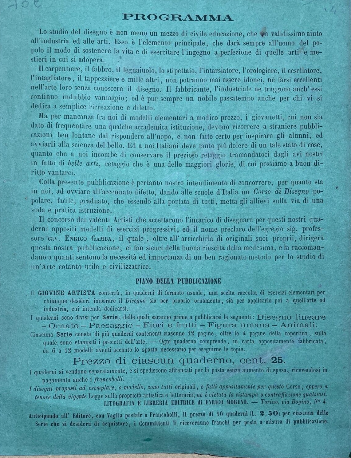 Il Giovine Artista: Esercizi Di Disegno E Ornato Enrico Gamba, Torino