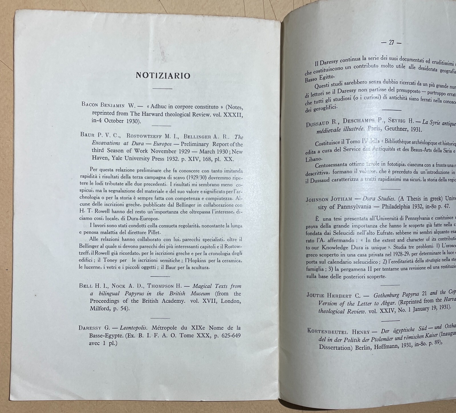 Antichità Egiziane: Bollettino Bibliografico. Evaristo Breccia, Alessandria 1932