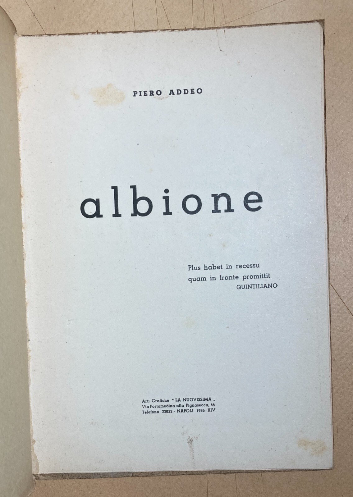 Piero Addeo, Albione. Napoli, La Nuovissima, 1936