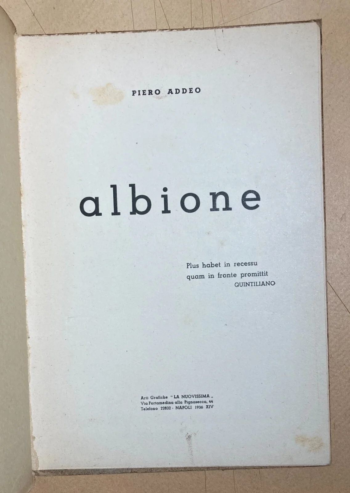 Piero Addeo, Albione. Napoli, la Nuovissima, 1936