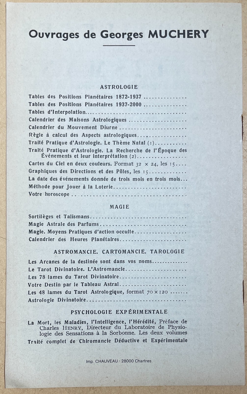 Esoterismo, Astrologia E Onomanzia: Georges Muchery (1979)