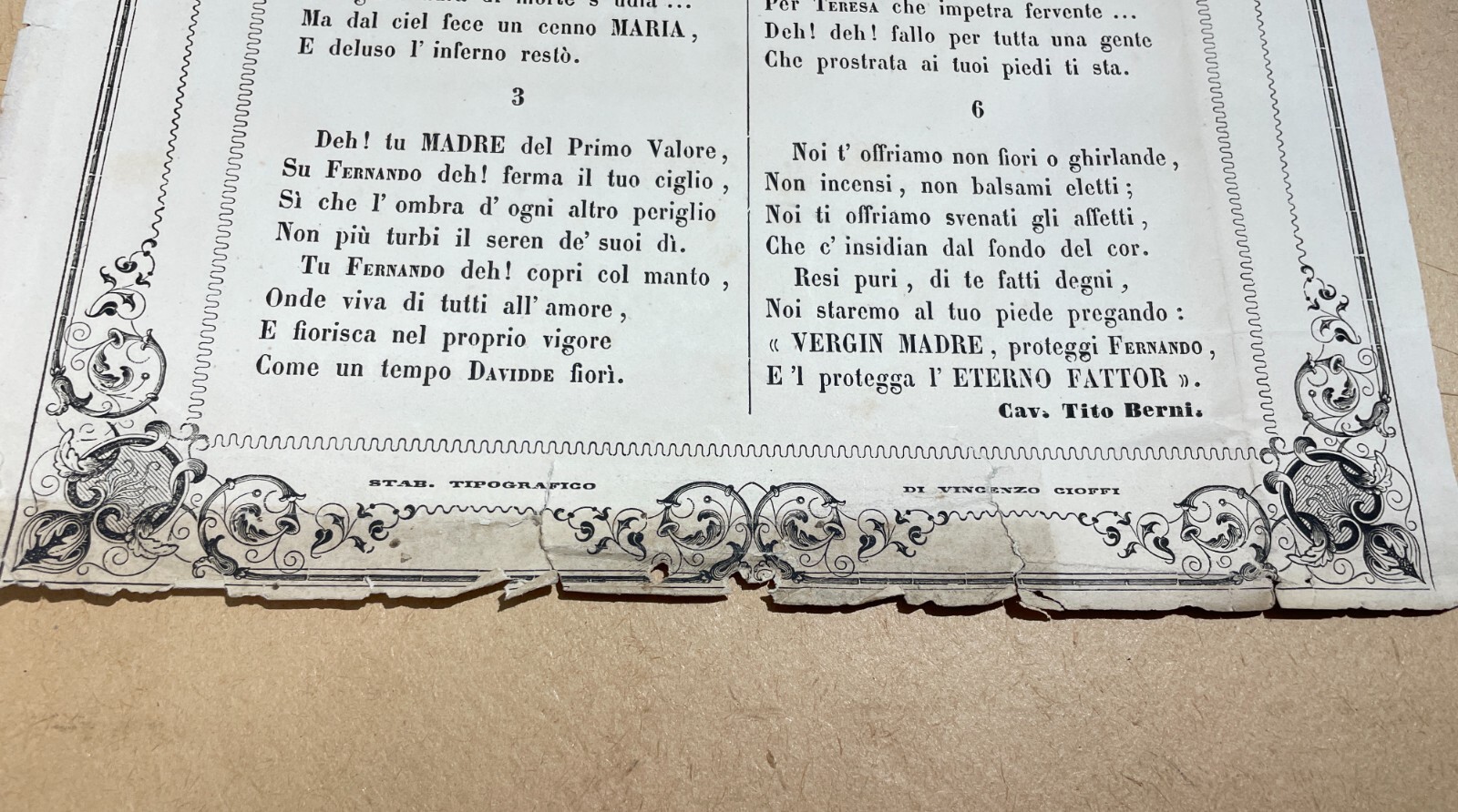 Santa Maria Della Vita Antico Foglio Volante Devozionale Preghiera Berni Cioffi