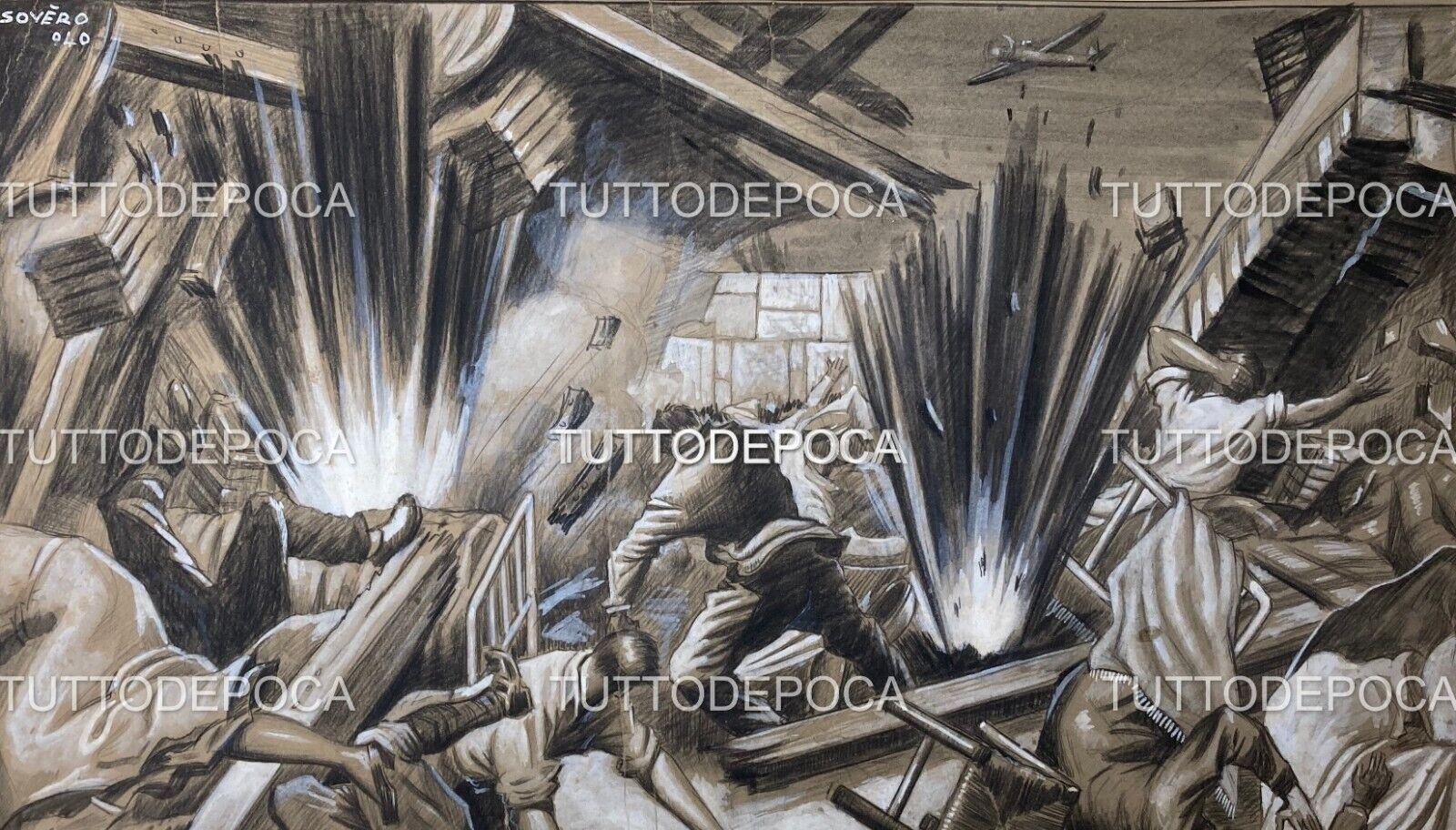 Arte, Militaria, Illustrazione d'Epoca (1940): Bombardamento Inglese Ad Amsterdam