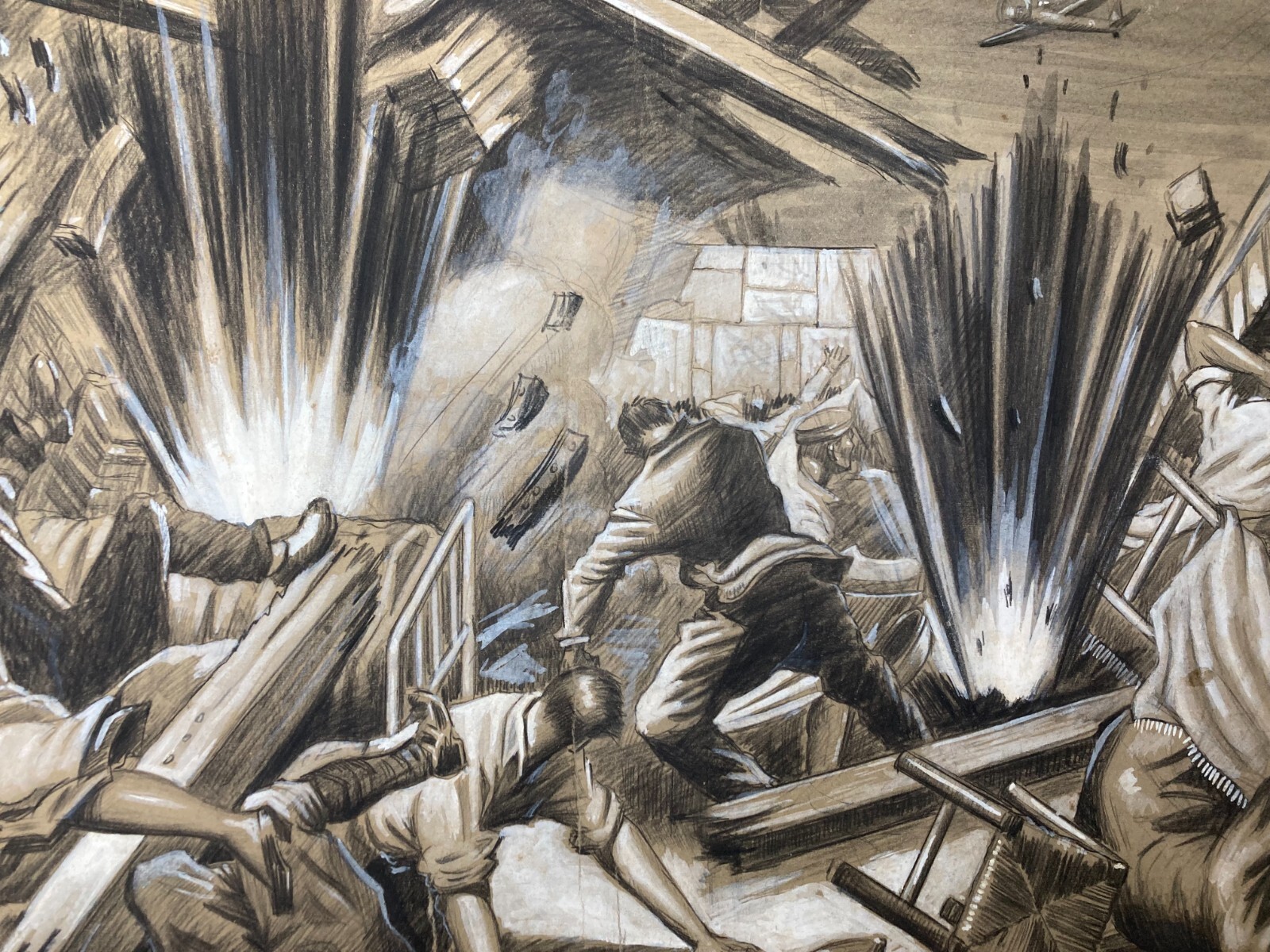Arte, Militaria, Illustrazione d'Epoca (1940): Bombardamento Inglese Ad Amsterdam