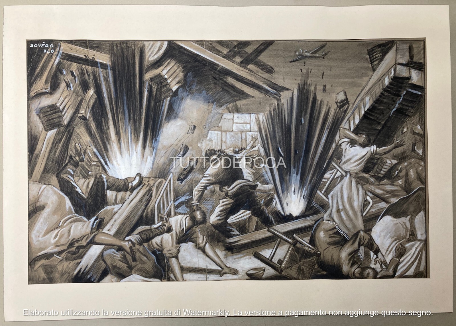 Arte, Militaria, Illustrazione d'Epoca (1940): Bombardamento Inglese Ad Amsterdam