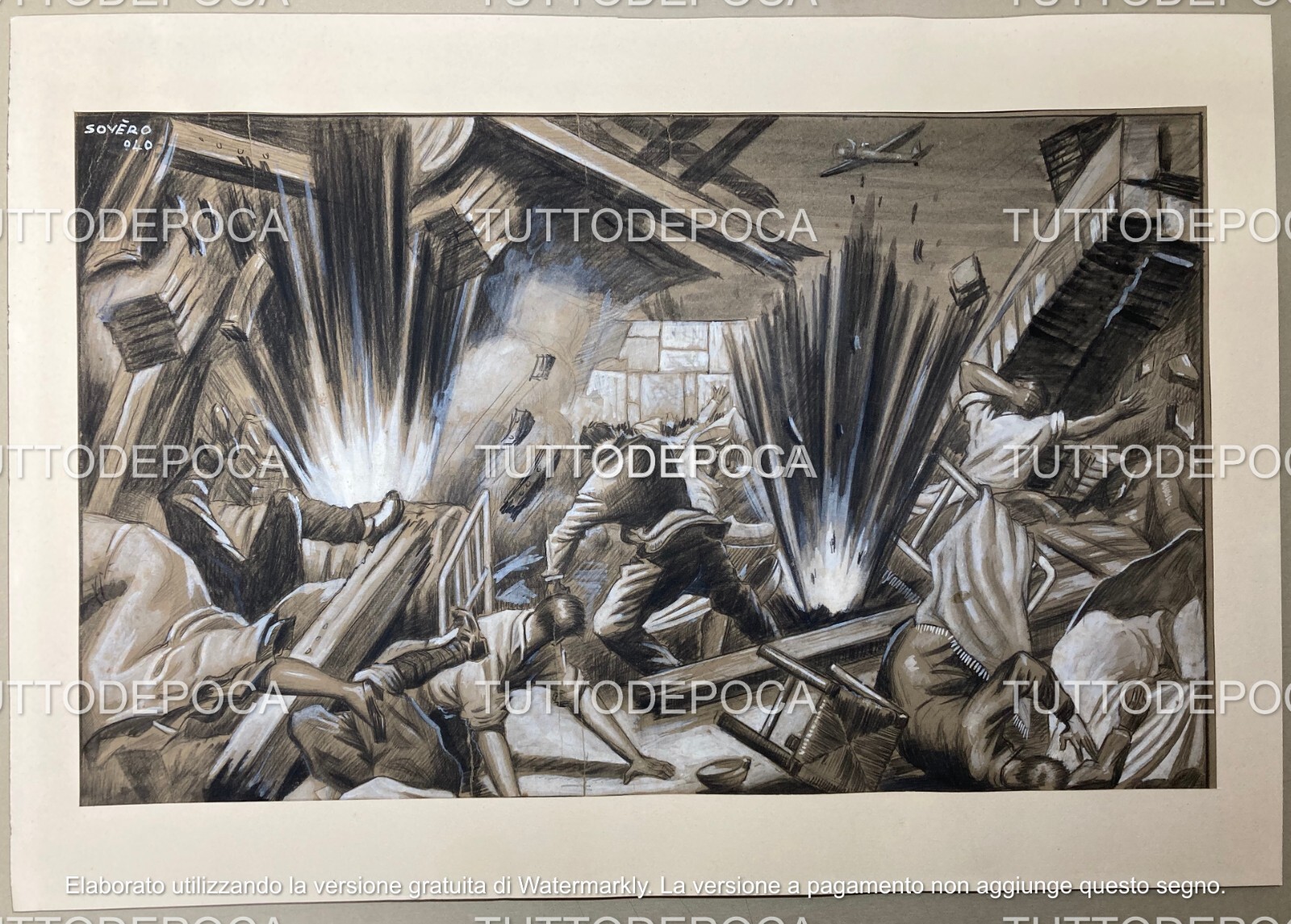 Arte, Militaria, Illustrazione d'Epoca (1940): Bombardamento Inglese Ad Amsterdam