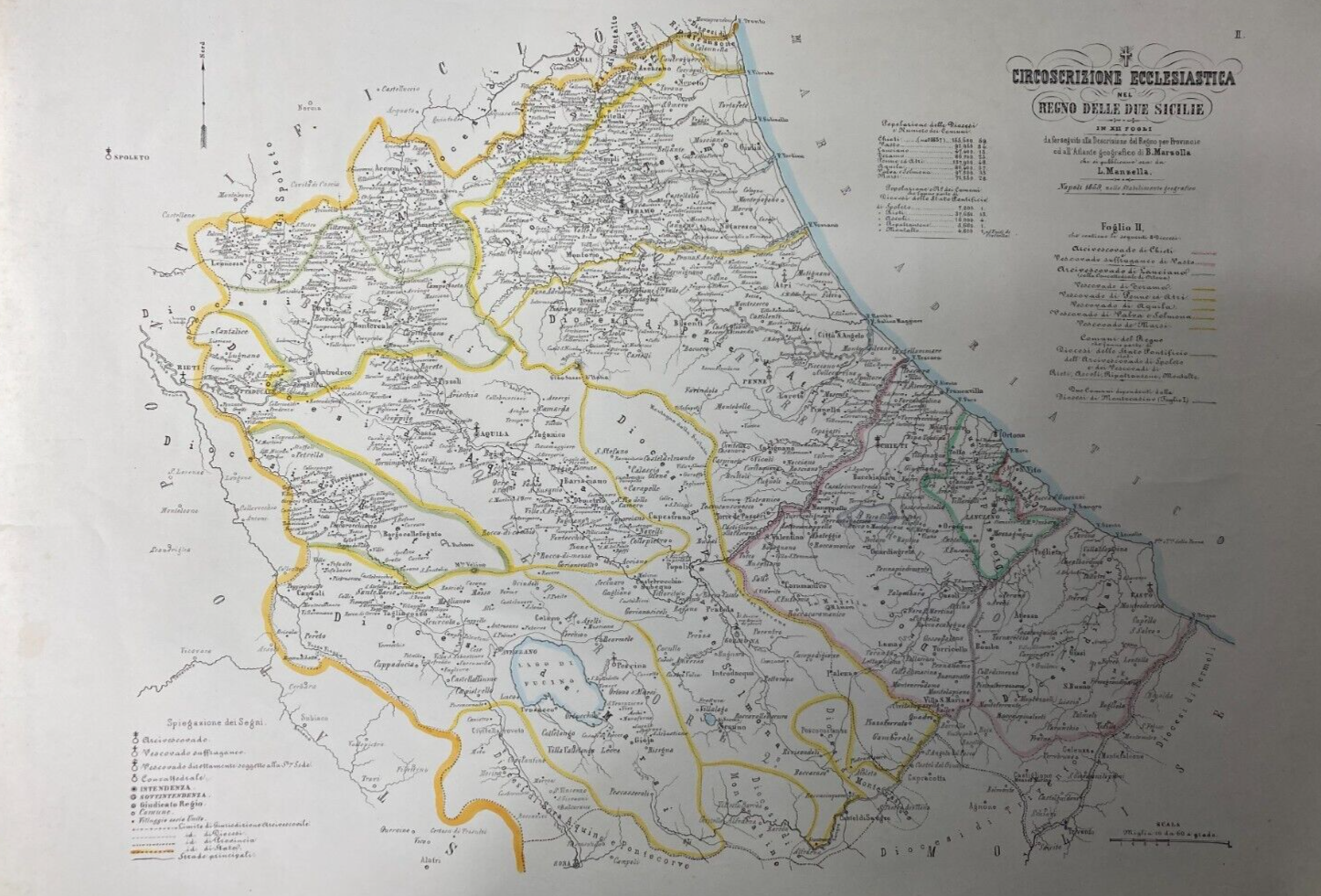 Antica Grande Cartografia Ecclesiastica Marzolla E Manzella: Abruzzo, Molise E Marche, 1859