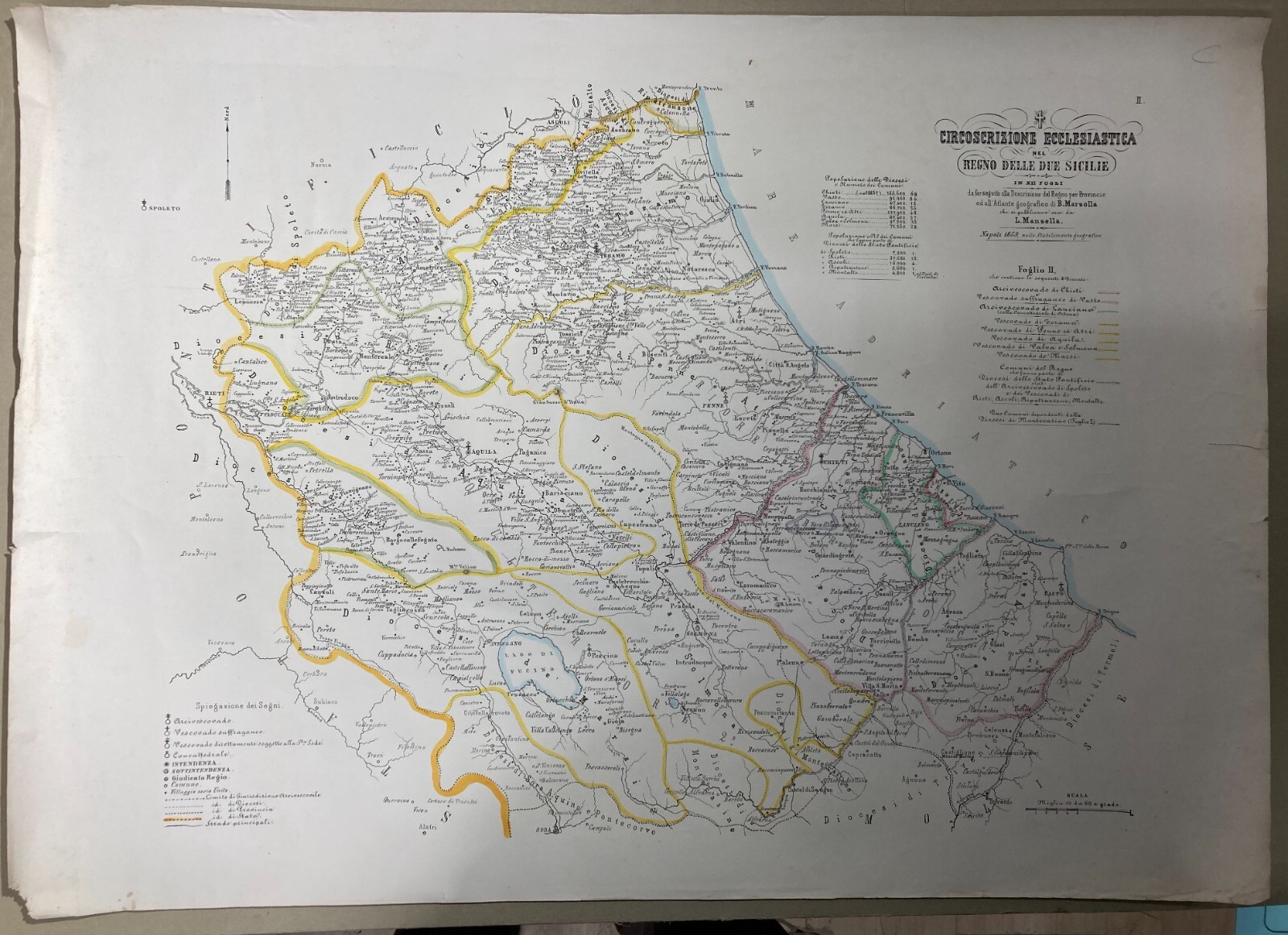 Antica Grande Cartografia Ecclesiastica Marzolla E Manzella: Abruzzo, Molise E Marche, 1859