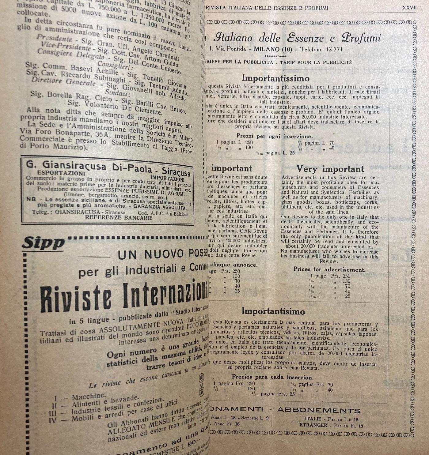 Rivista Italiana Delle Essenze E Profumi: Periodico Illustrato Di Chimica E Profumeria, 1921