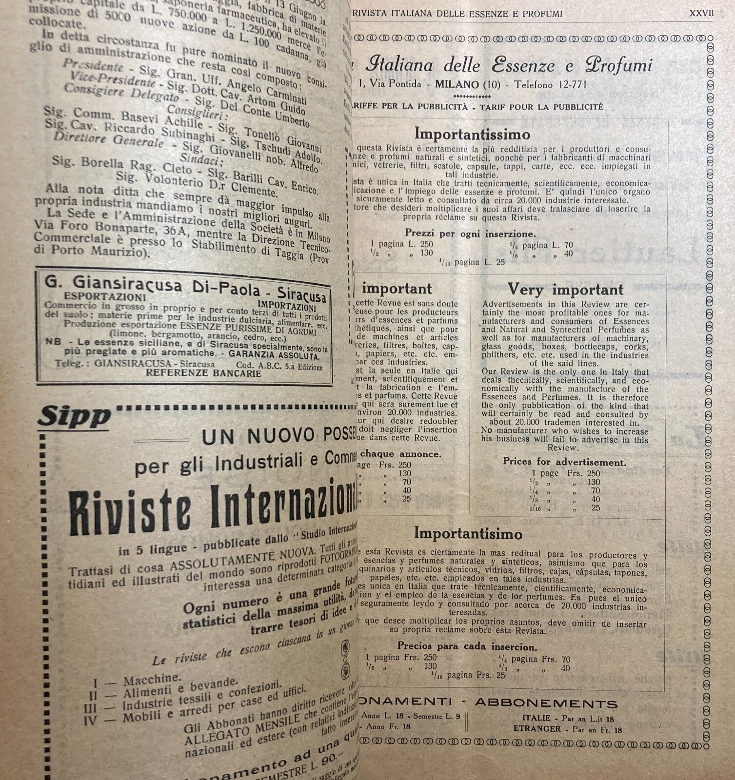 Rivista Italiana Delle Essenze E Profumi: Periodico Illustrato Di Chimica E Profumeria, 1921
