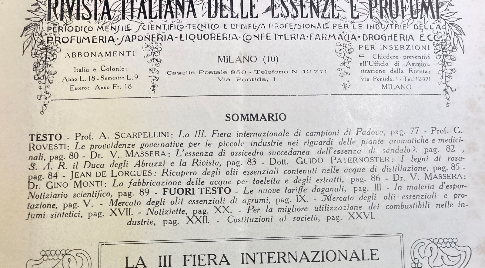 Rivista Italiana Delle Essenze E Profumi: Periodico Illustrato Di Chimica E Profumeria, 1921