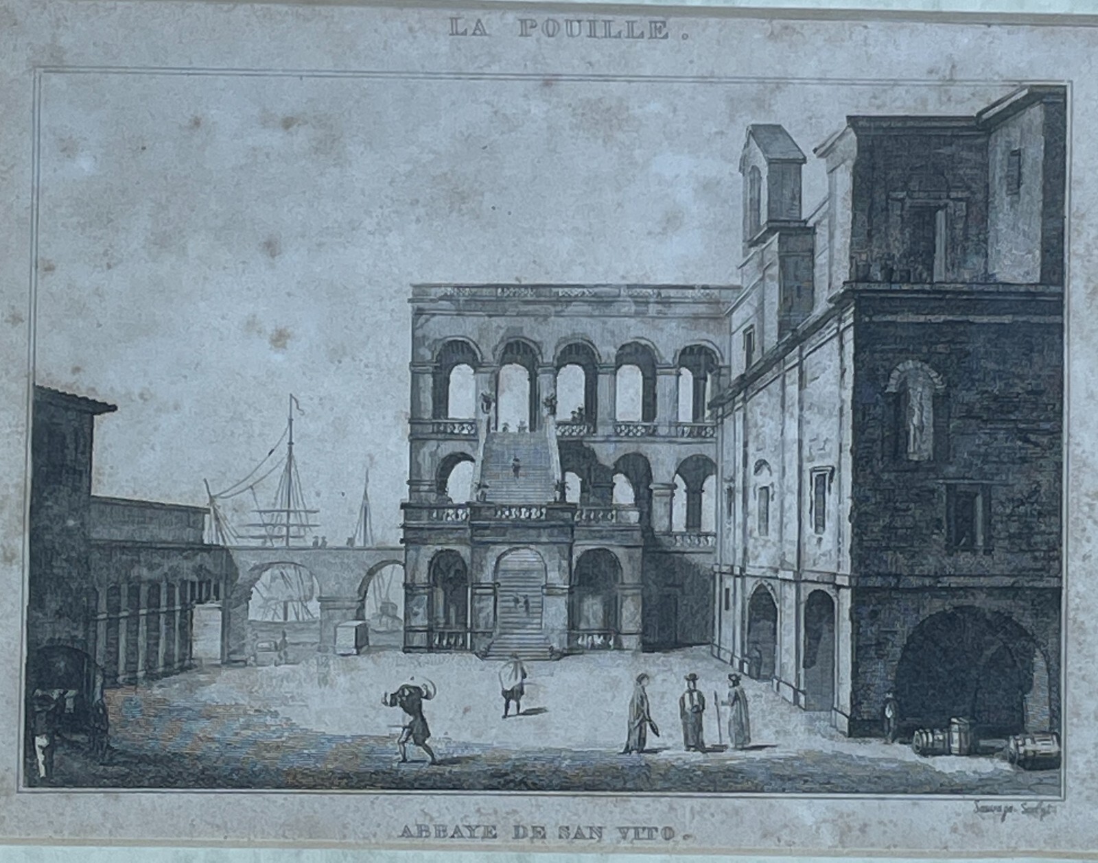 Puglia. Architettura Monumentale. Abbazia Di San Vito. Incisione Antica Animata