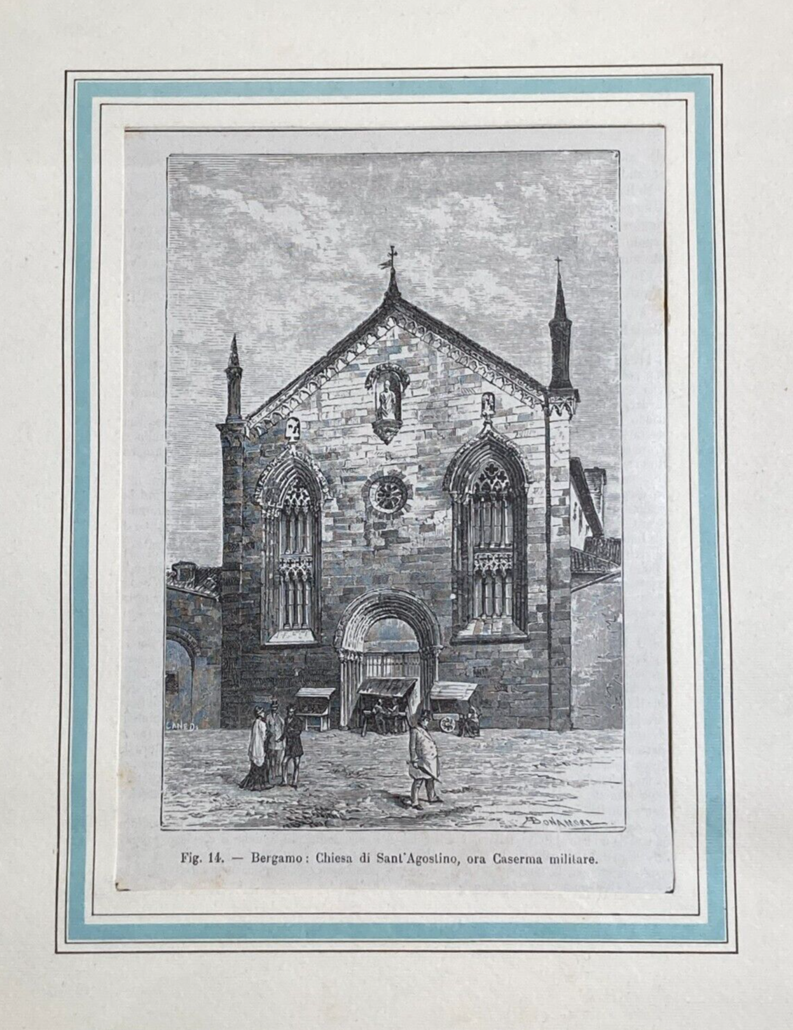 Bergamo   Antica Stampa   Chiesa Di Sant'Agostino   Prospettiva Architettonica Animata