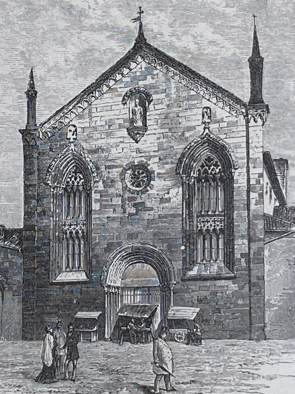 Bergamo   Antica Stampa   Chiesa Di Sant'Agostino   Prospettiva Architettonica Animata