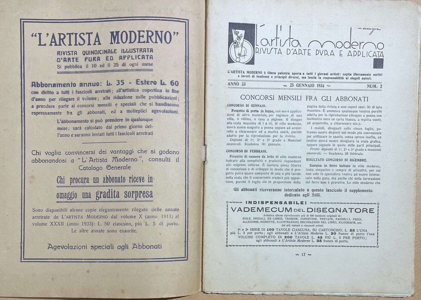 L'Artista Moderno: Rivista d'Arte Pura Ed Applicata, Torino, 25 Gennaio 1934