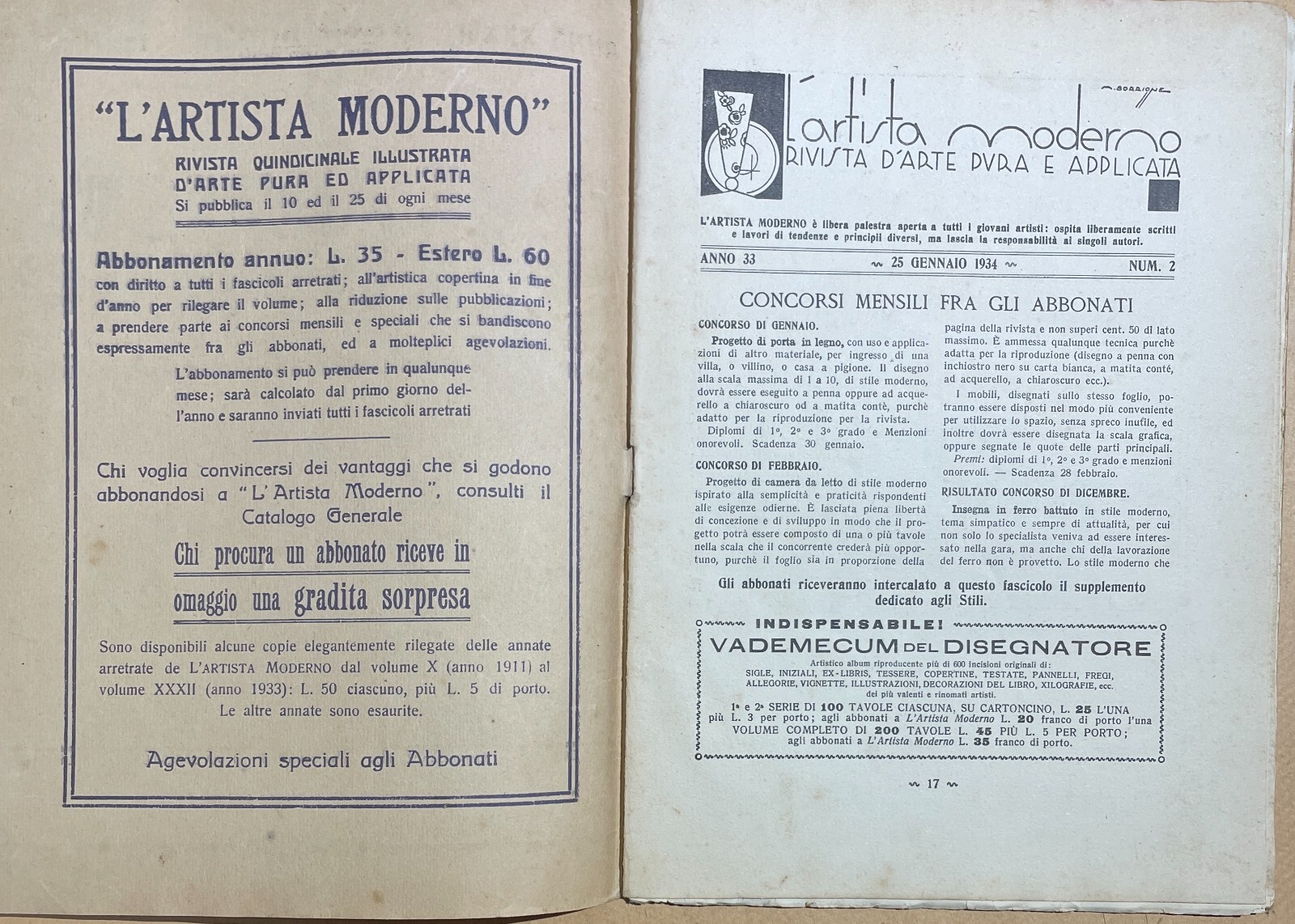 L'Artista Moderno: Rivista d'Arte Pura Ed Applicata, Torino, 25 Gennaio 1934