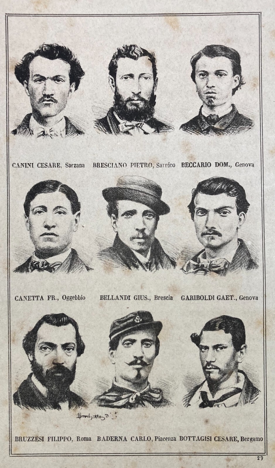 Risorgimento, Garibaldini, Ritratti: Sarzana, Sarnico, Oggebbio, Brescia, Piacenza, Roma