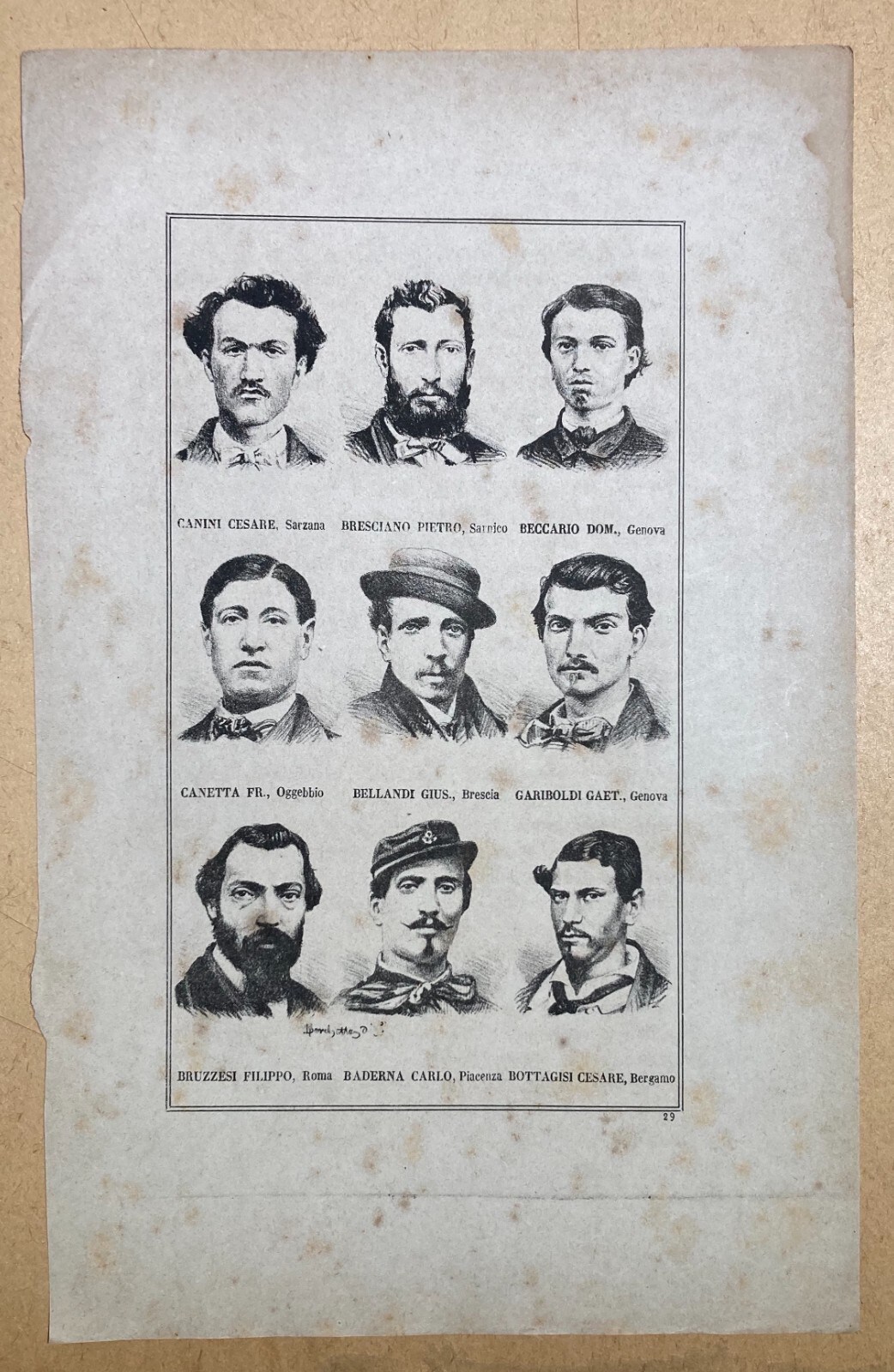 Risorgimento, Garibaldini, Ritratti: Sarzana, Sarnico, Oggebbio, Brescia, Piacenza, Roma
