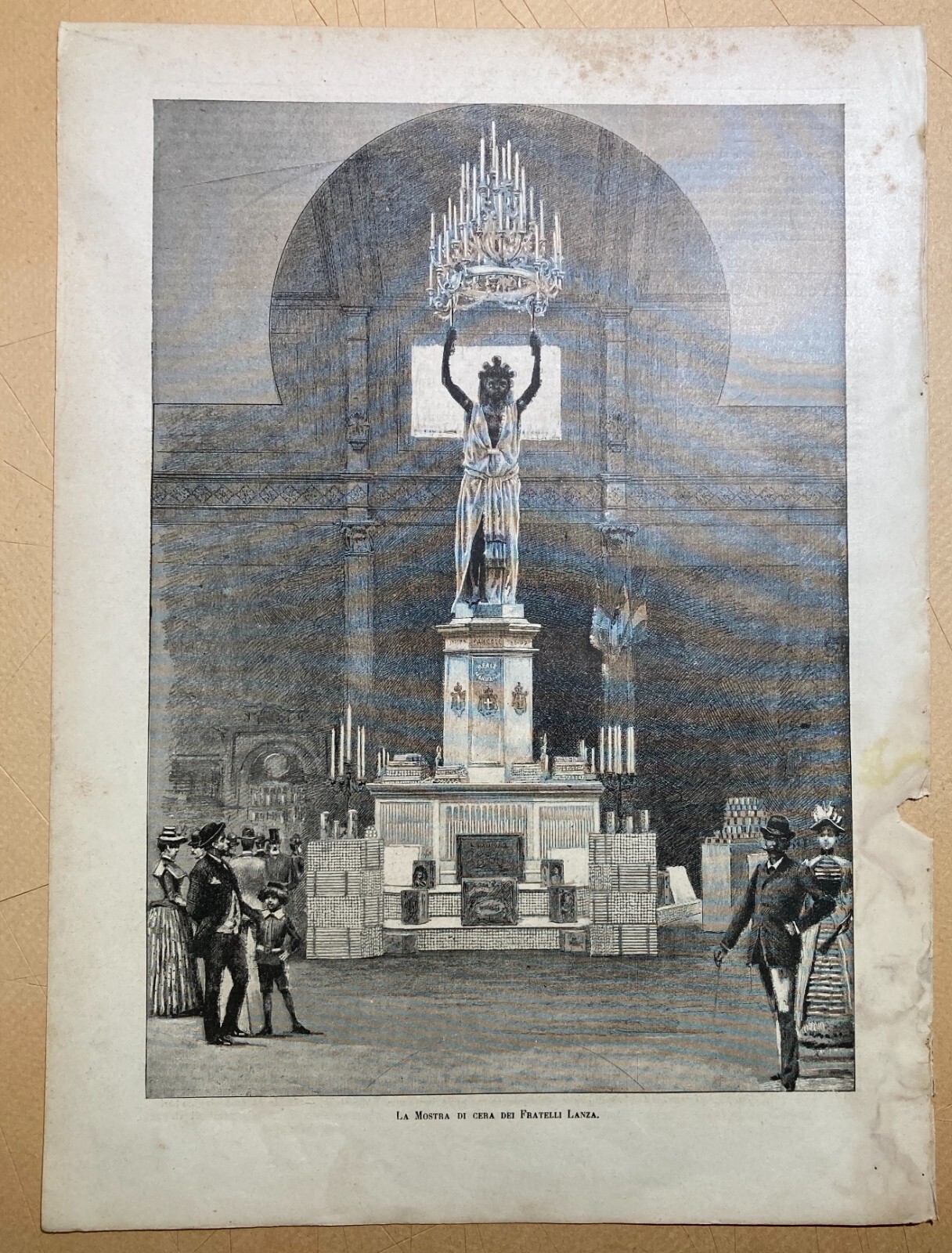 Esposizione 1884   Antica Stampa Pubblicitaria Fratelli Lanza   Cera   Candele d'Epoca