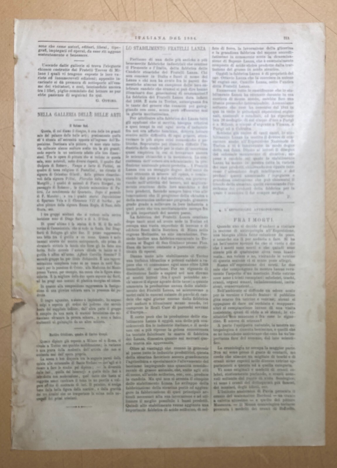 Esposizione 1884   Antica Stampa Pubblicitaria Fratelli Lanza   Cera   Candele d'Epoca