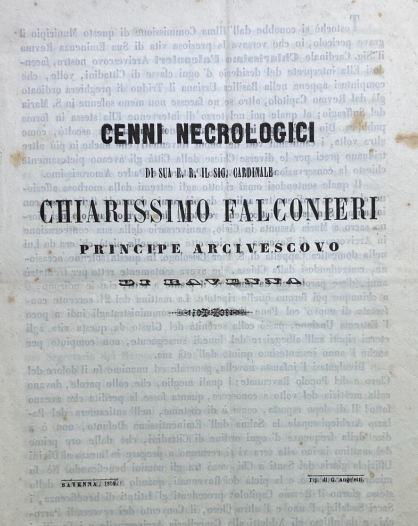 Antico Necrologio Del Principe Cardinale Falconieri, Arcivescovo Di Ravenna, 1859