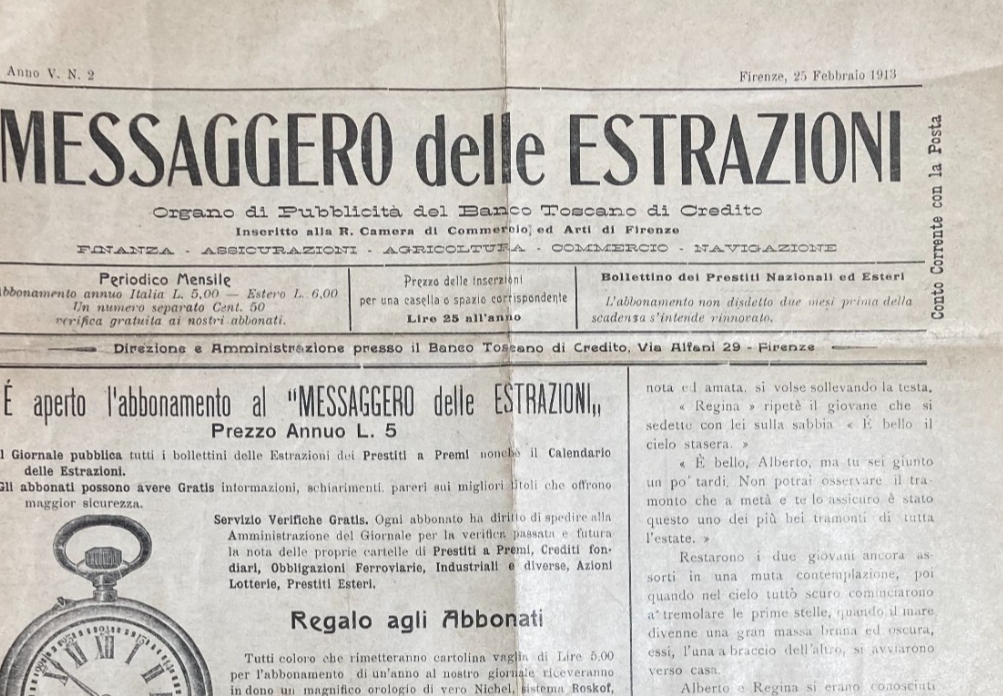 Toscana, Firenze: Economia, Obbligazioni E Prestiti   Giornale Delle Estrazioni d'Epoca (1913)