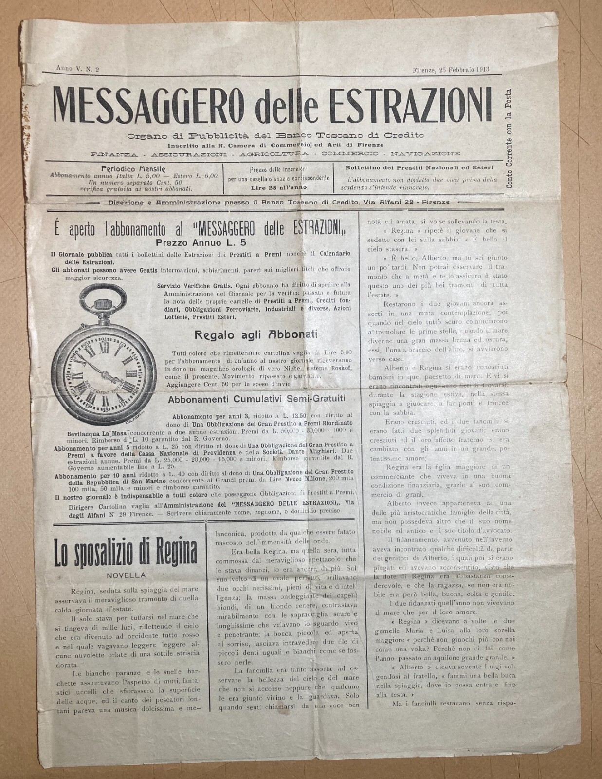 Toscana, Firenze: Economia, Obbligazioni E Prestiti   Giornale Delle Estrazioni d'Epoca (1913)