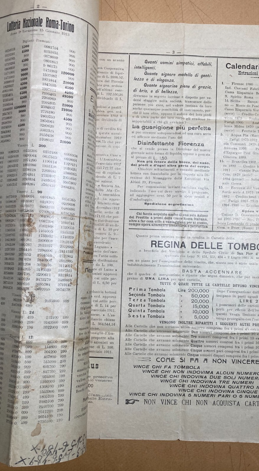 Toscana, Firenze: Economia, Obbligazioni E Prestiti   Giornale Delle Estrazioni d'Epoca (1913)