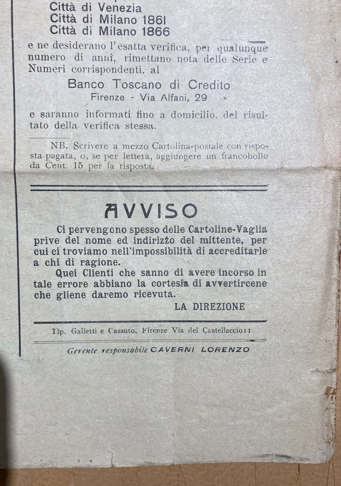 Toscana, Firenze: Economia, Obbligazioni E Prestiti   Giornale Delle Estrazioni d'Epoca (1913)