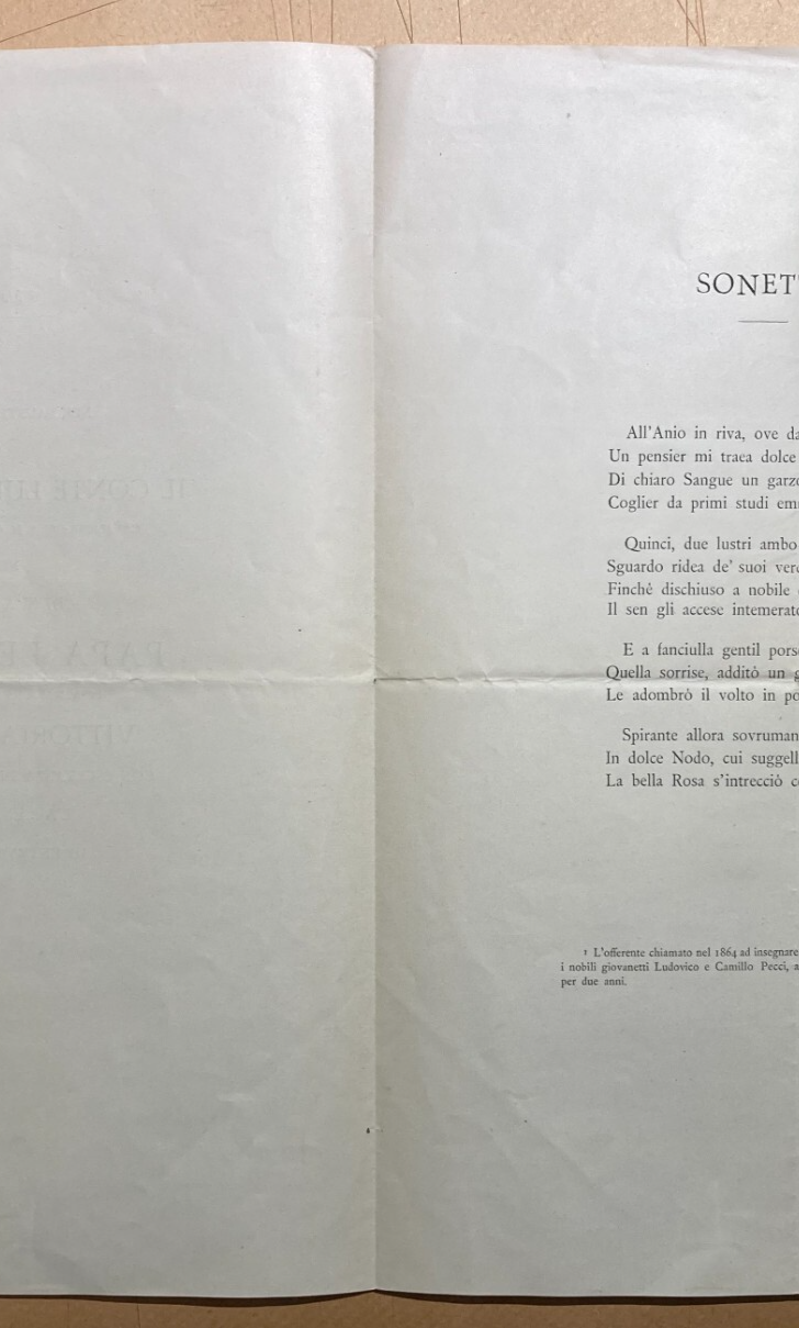Araldica, Nobiltà, Ordine Gerosolmitano: Nozze Conte Pecci Zaccheo, 1880, Sonetto
