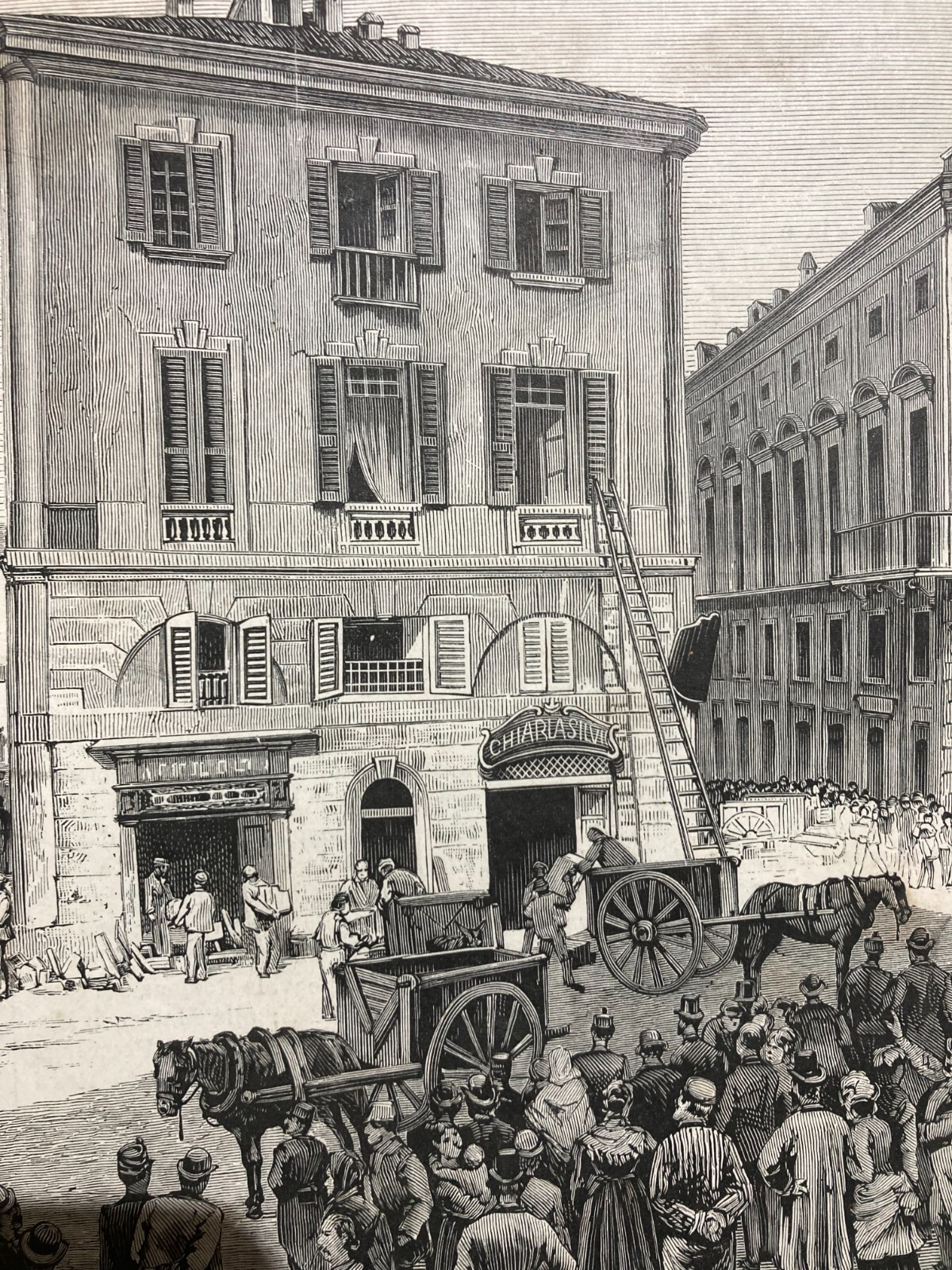 Piemonte, Alessandria, Piazza Della Lega, Palazzo Disastrato, Animata Veduta, 1880