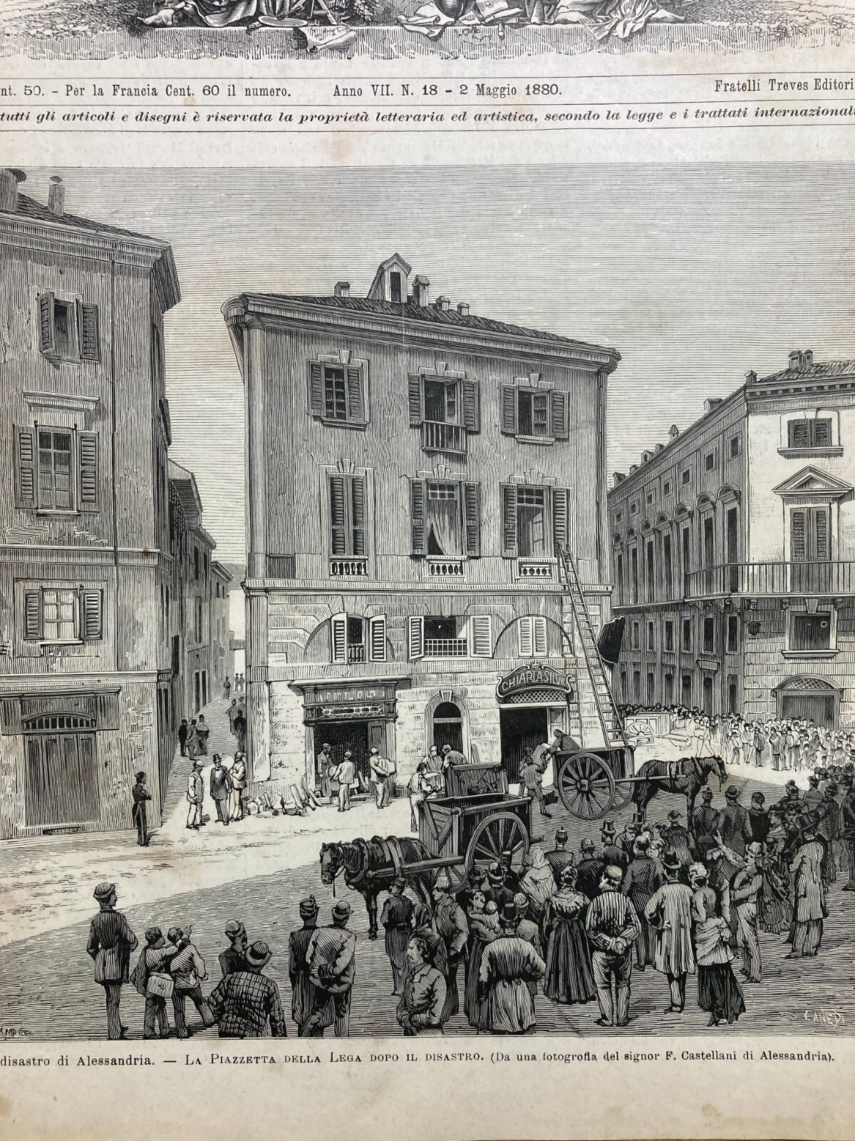 Piemonte, Alessandria, Piazza Della Lega, Palazzo Disastrato, Animata Veduta, 1880