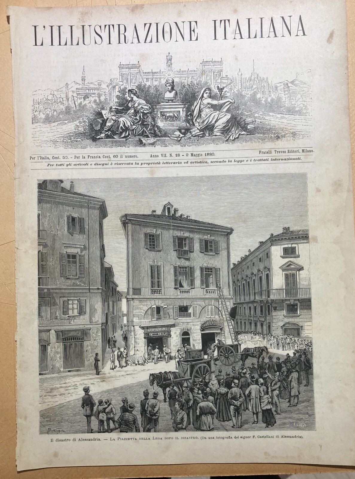 Piemonte, Alessandria, Piazza Della Lega, Palazzo Disastrato, Animata Veduta, 1880