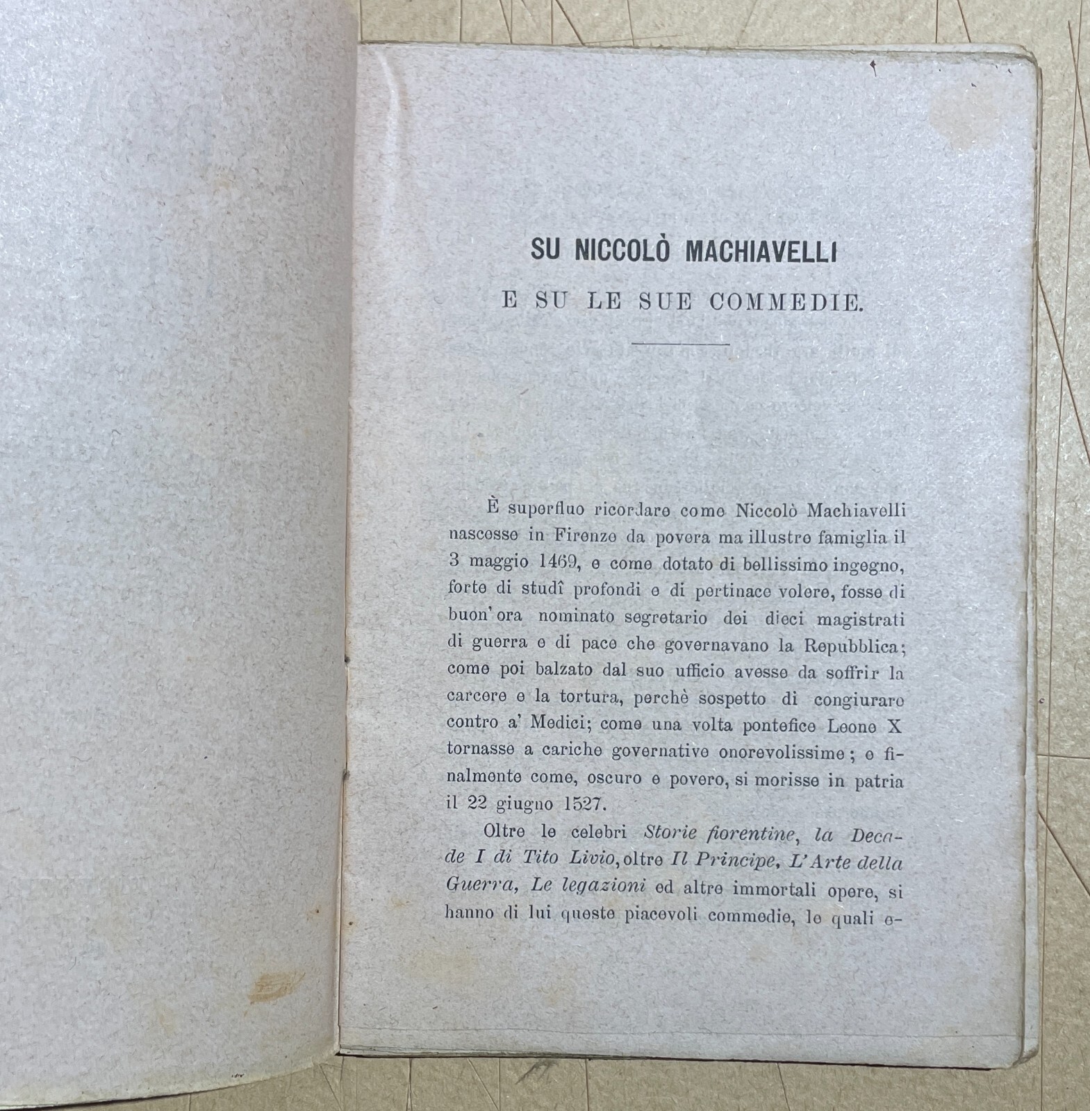Niccolò Machiavelli: Mandragola E Clizia. Antica Edizione Salani (1887) Su Carta Rosata