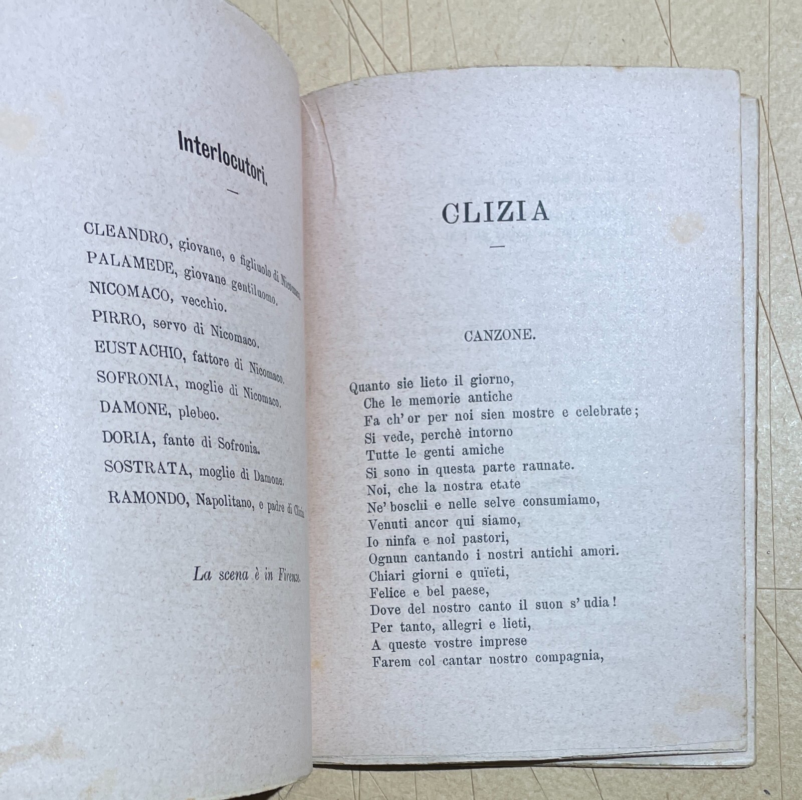 Niccolò Machiavelli: Mandragola E Clizia. Antica Edizione Salani (1887) Su Carta Rosata