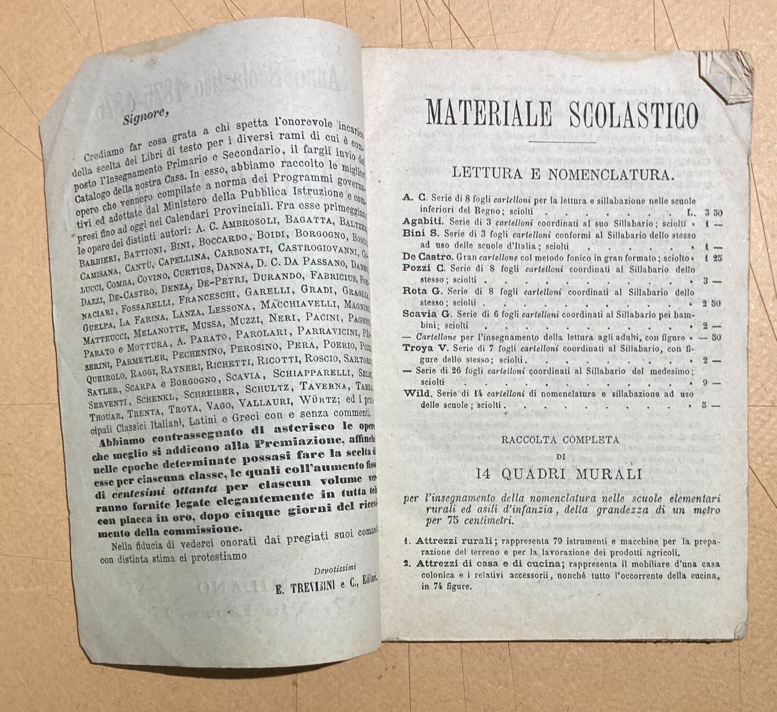 Catalogo Editoriale Libreria Scolastica Enrico Trevisini, Milano, 1875 76