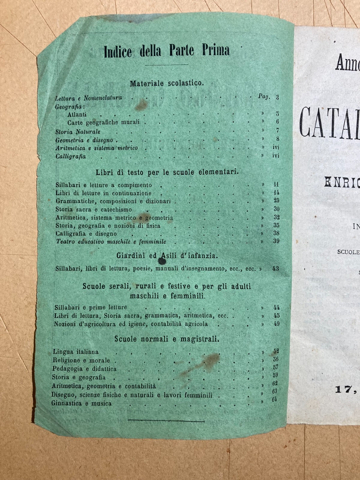 Catalogo Editoriale Libreria Scolastica Enrico Trevisini, Milano, 1875 76
