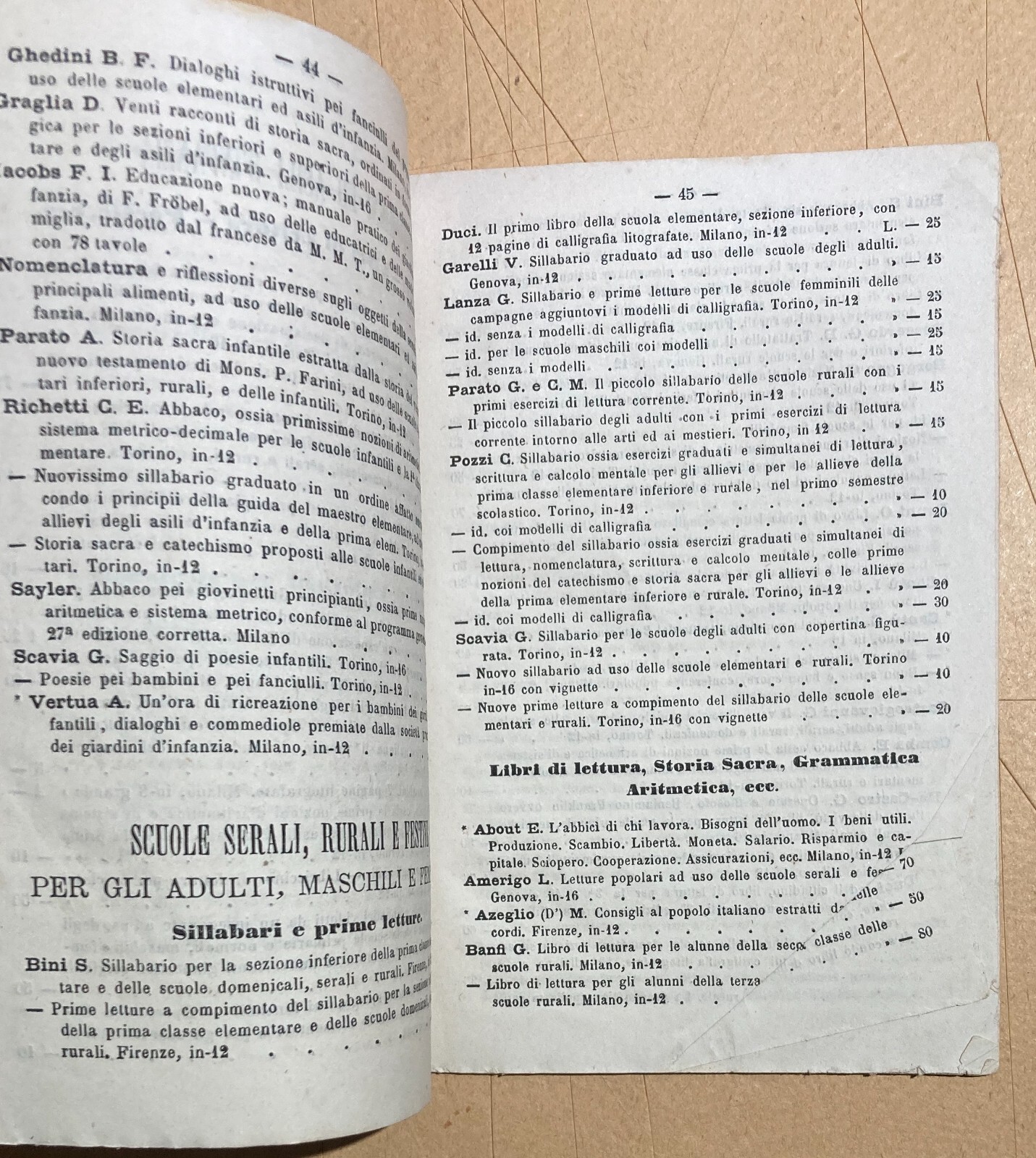 Catalogo Editoriale Libreria Scolastica Enrico Trevisini, Milano, 1875 76