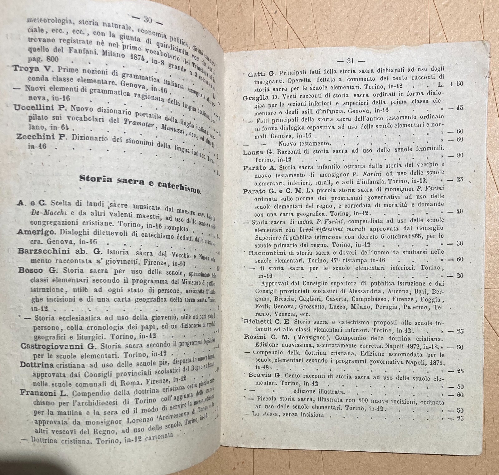 Catalogo Editoriale Libreria Scolastica Enrico Trevisini, Milano, 1875 76