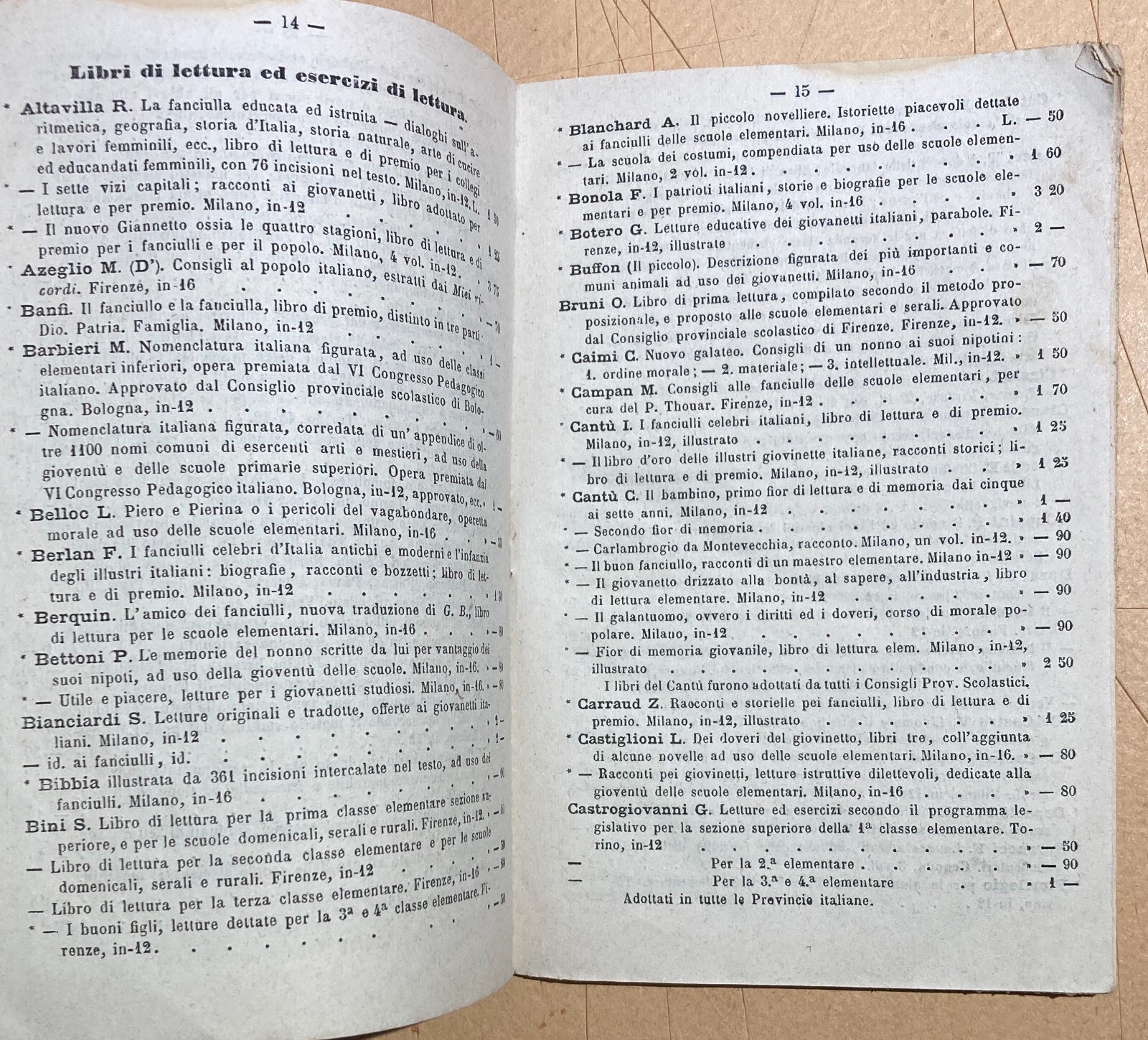 Catalogo Editoriale Libreria Scolastica Enrico Trevisini, Milano, 1875 76