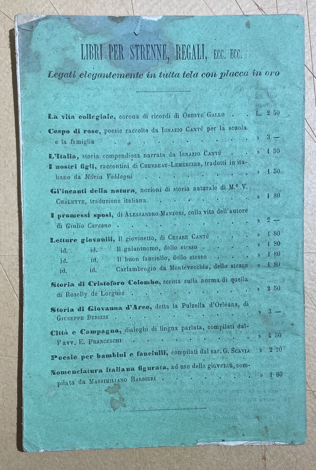 Catalogo Editoriale Libreria Scolastica Enrico Trevisini, Milano, 1875 76