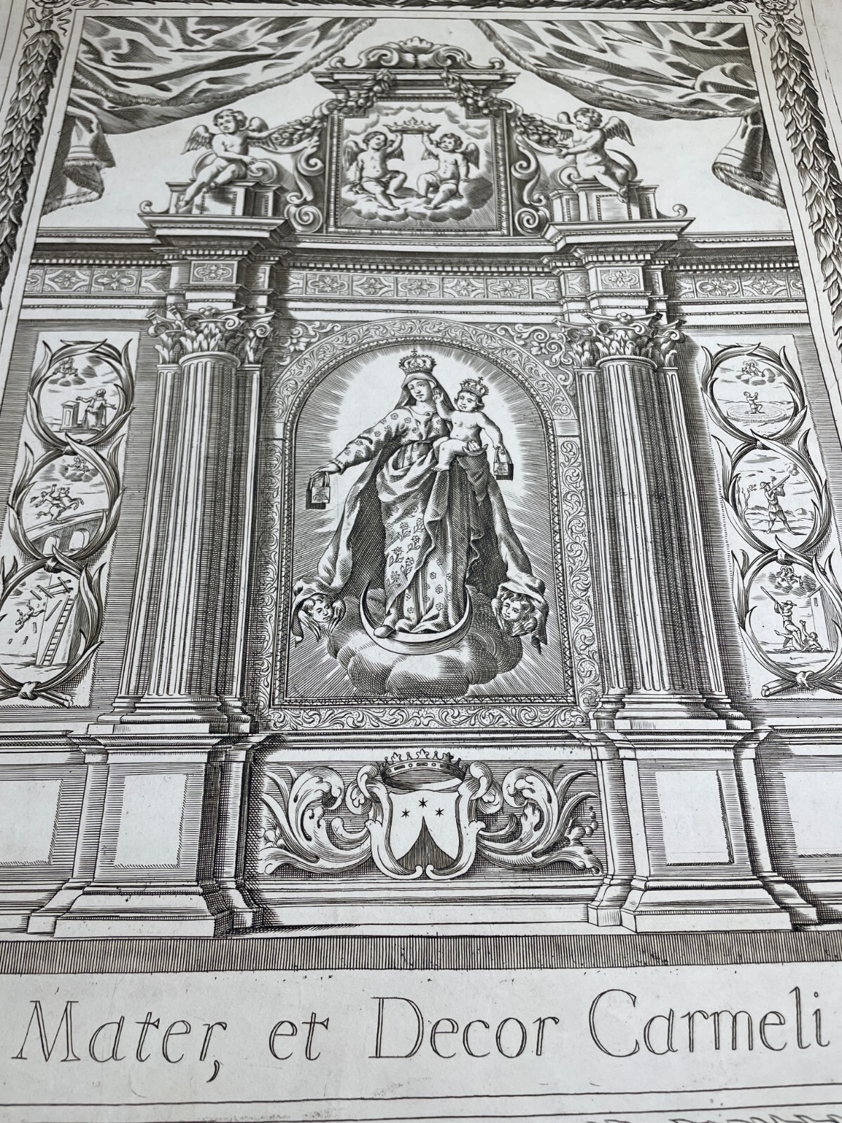 Antica Stampa Devozionale Della Madonna Del Carmelo, Incisione Di Pietro Tedeschi