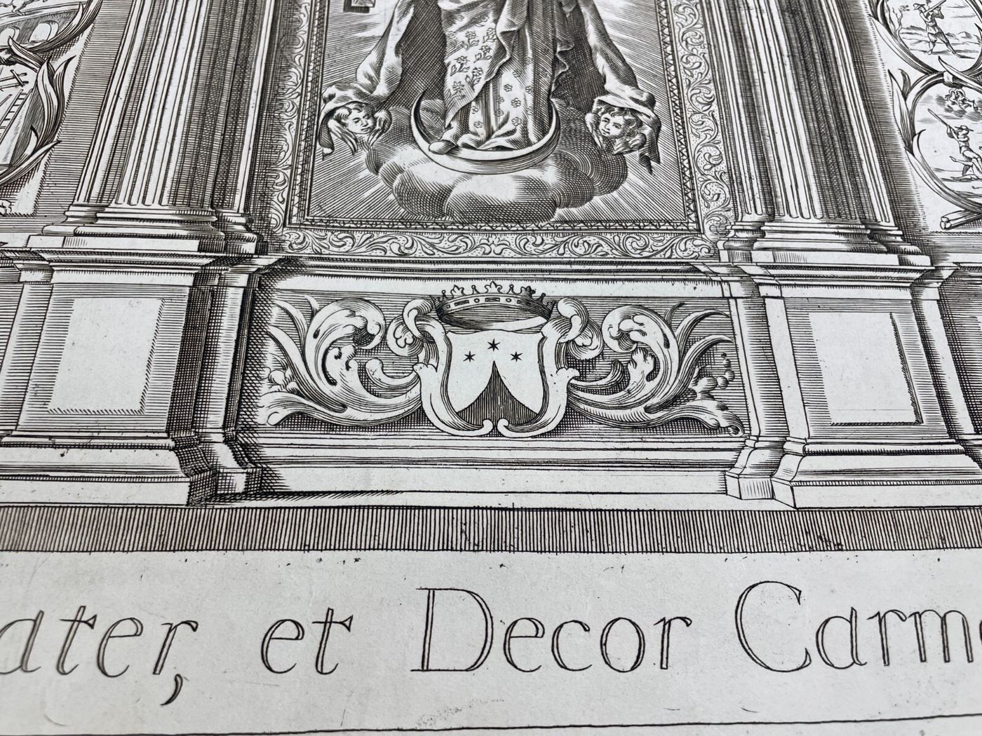 Antica Stampa Devozionale Della Madonna Del Carmelo, Incisione Di Pietro Tedeschi