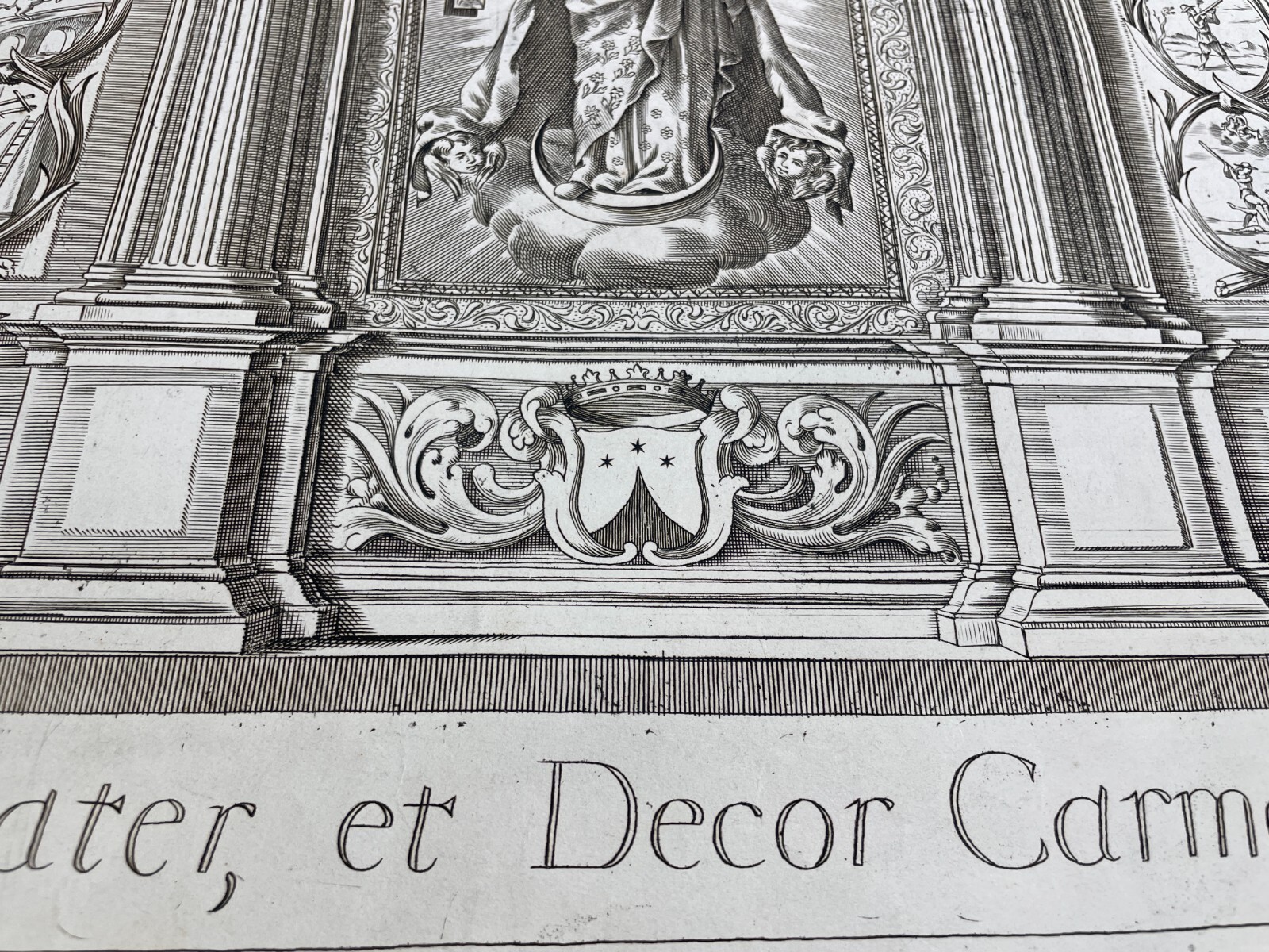 Antica Stampa Devozionale Della Madonna Del Carmelo, Incisione Di Pietro Tedeschi