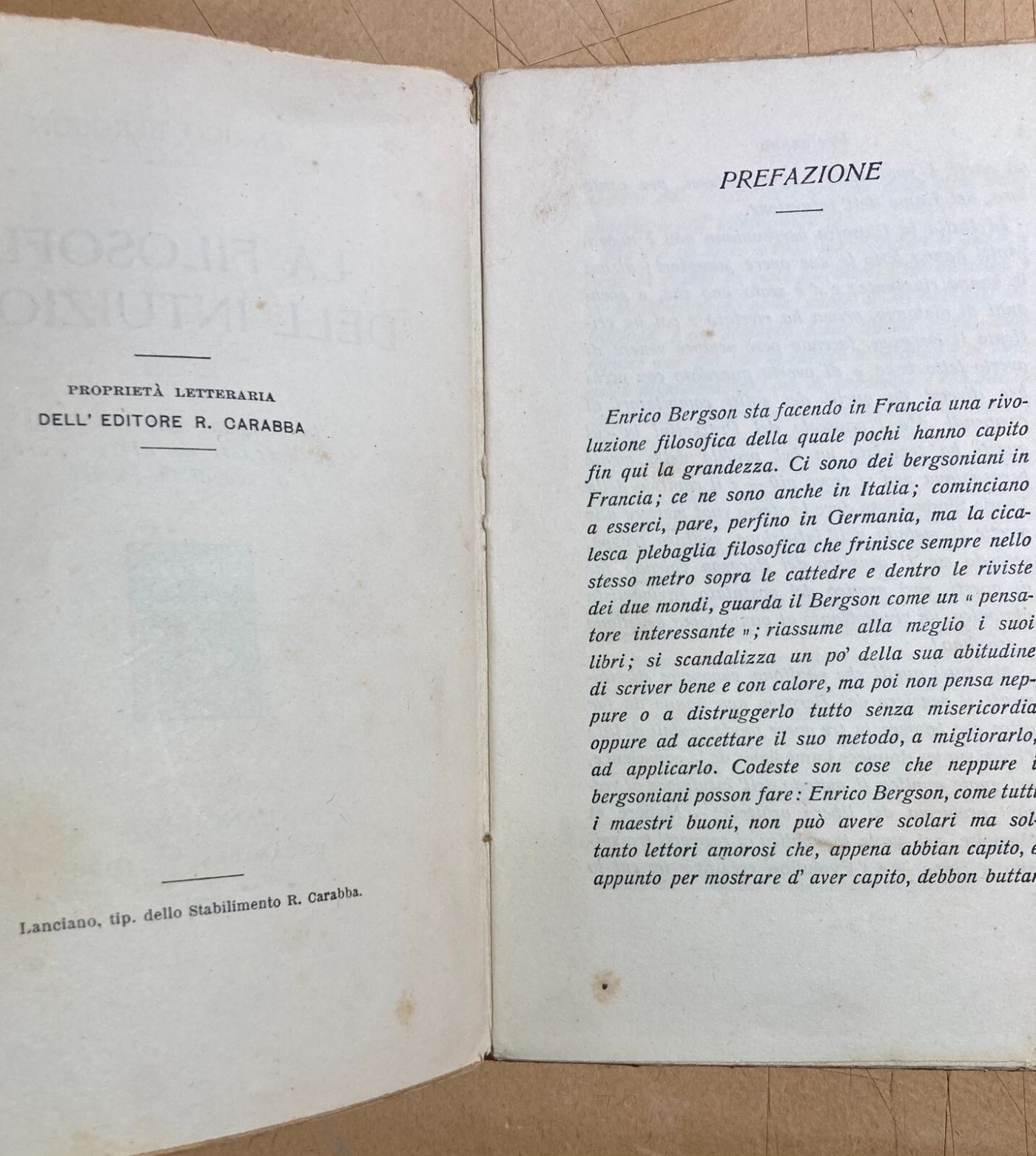 Filosofia, Metafisica, Intuizione: Bergson, Papini. Antica Edizione Carabba, Lanciano.