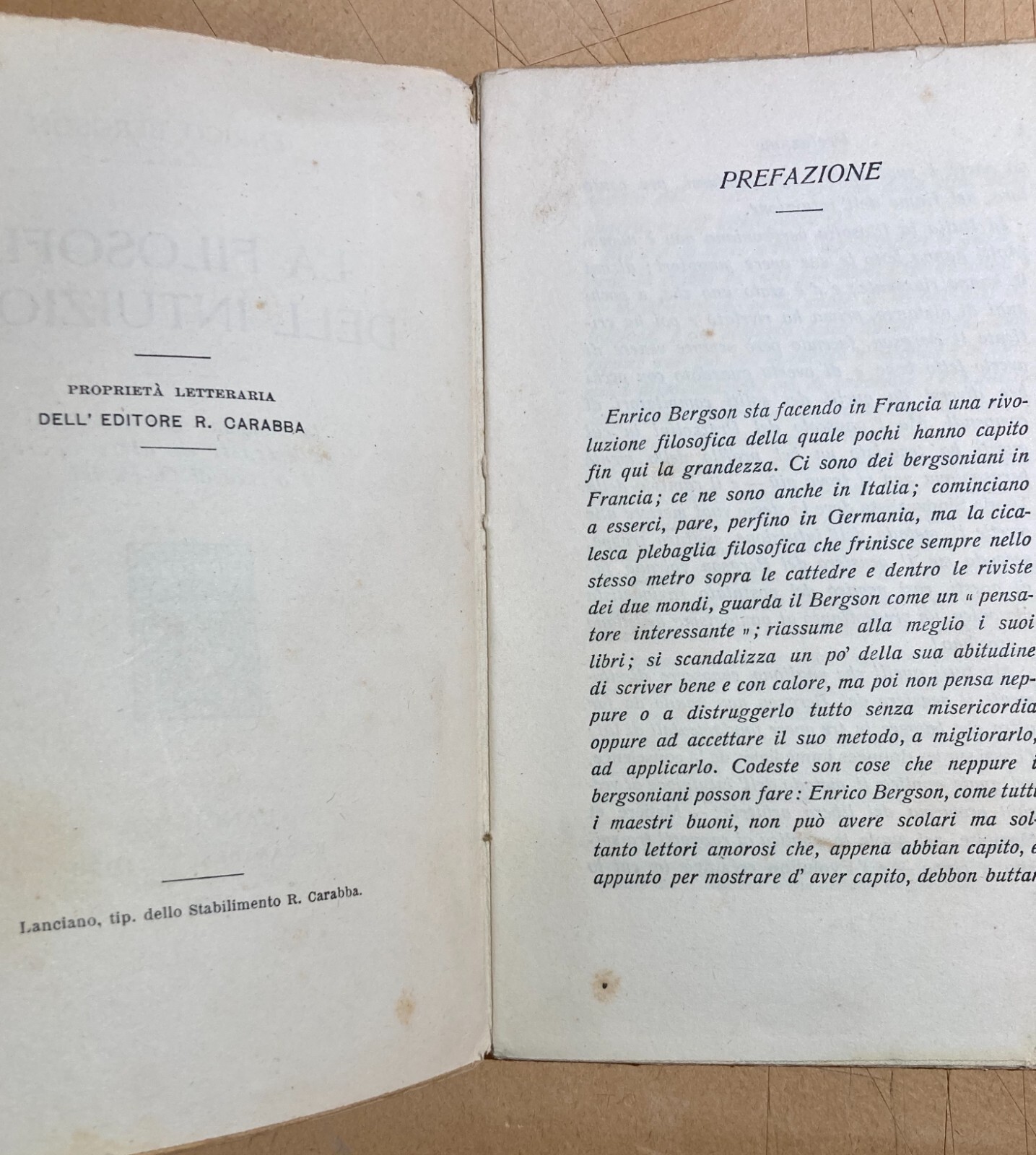 Filosofia, Metafisica, Intuizione: Bergson, Papini. Antica Edizione Carabba, Lanciano.