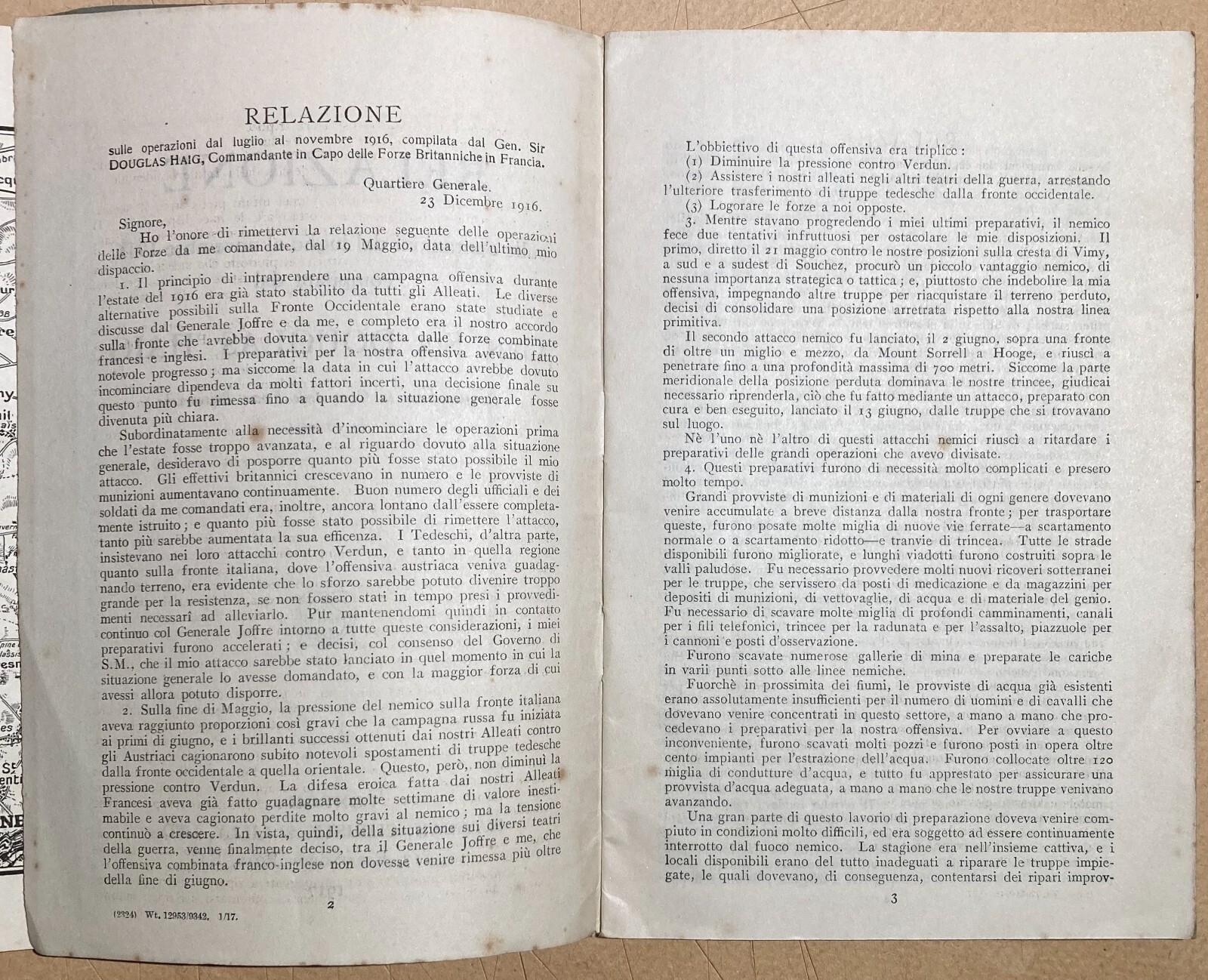 Douglas Haig: Relazione Sulle Operazioni Militari In Francia, 1917