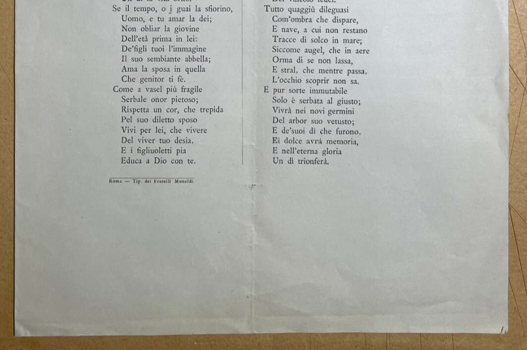 Antica Edizione Per Nozze A Subiaco Tra Gli Sposi Antonucci E Ciaffi, Con Versi Di Enrico Fabi, 1879