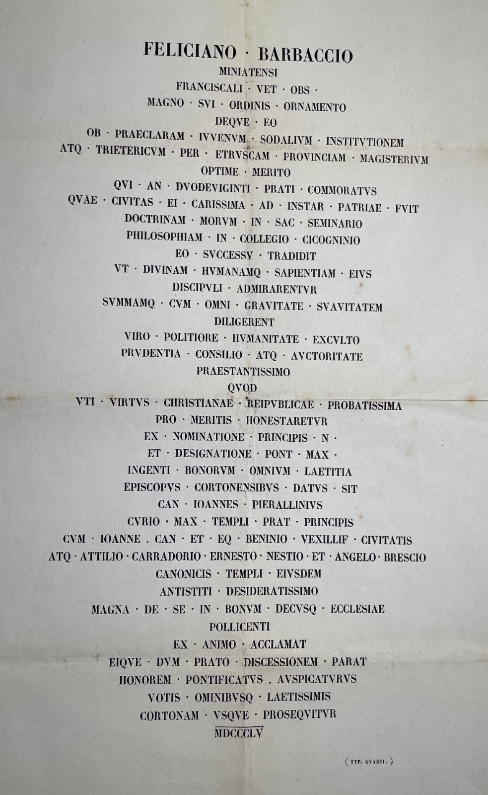 Toscana   San Miniato   Cortona   Feliciano Barbaccio   Antico Foglio Volante   1855