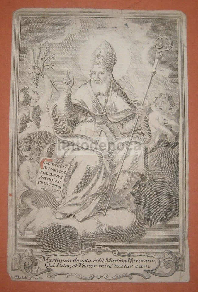 Antica Stampa Popolare Devozionale Di San Martino   Martina Franca   Incisore Antonio Baldi
